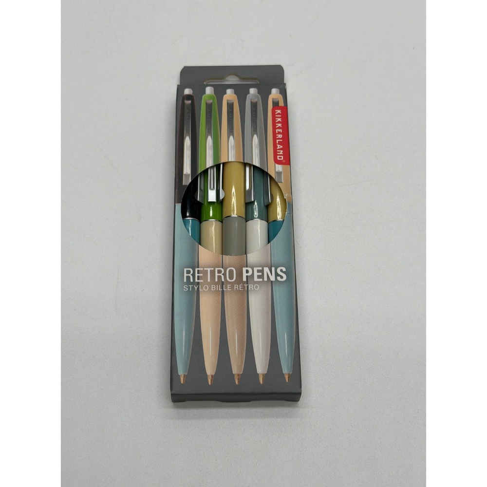 Kikkerland Retro Pens Set of 5 Black Ink Medium Point 1mm Multicolor 4308-A NEW